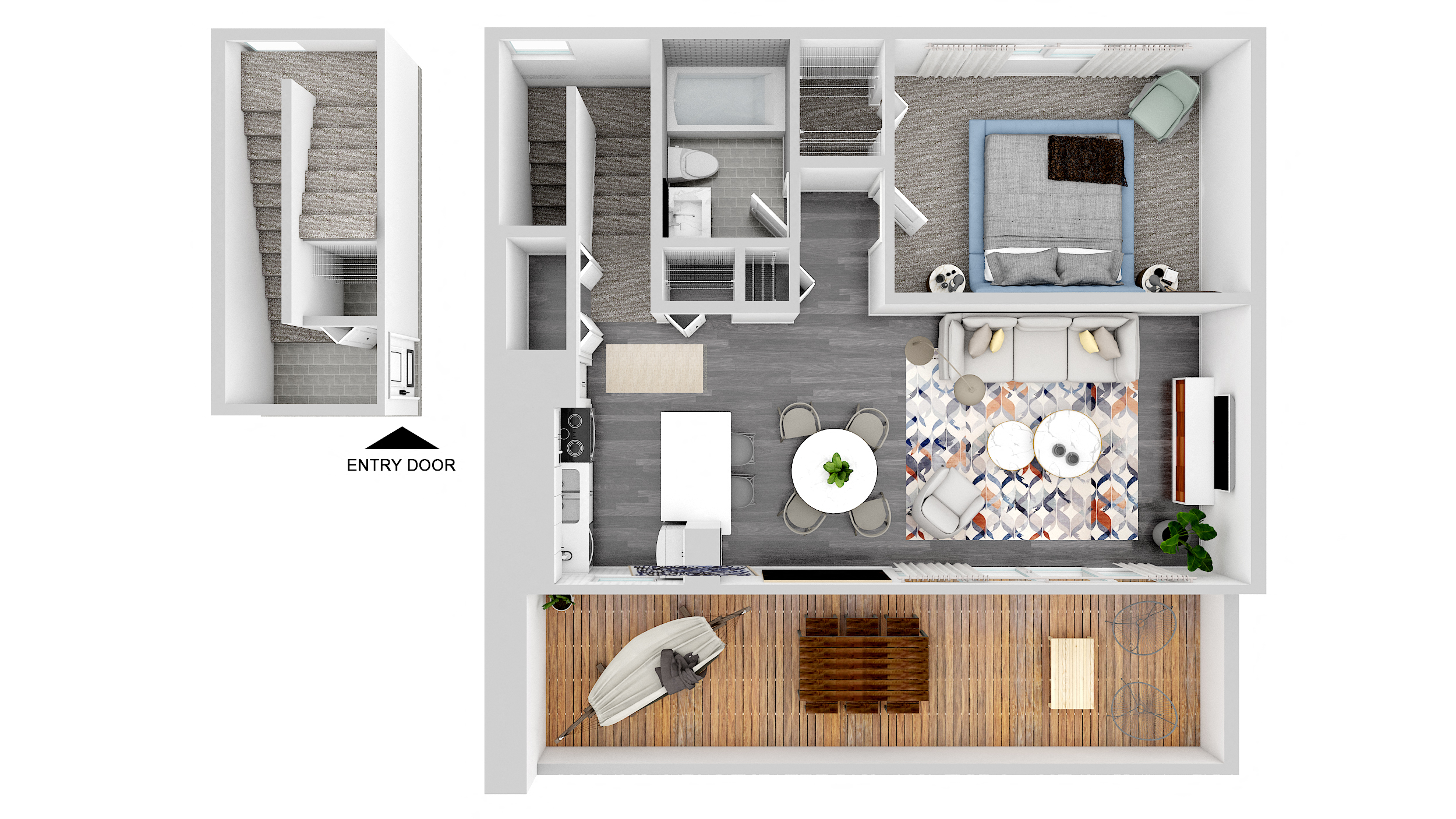 Floor plan for 1 bed, 1 bath, 740 sqft